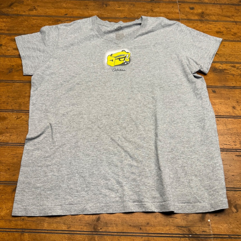 Adidas Women's Heather‎ Grey V-Neck T-Shirt Gym Bag Graphic Print Casual